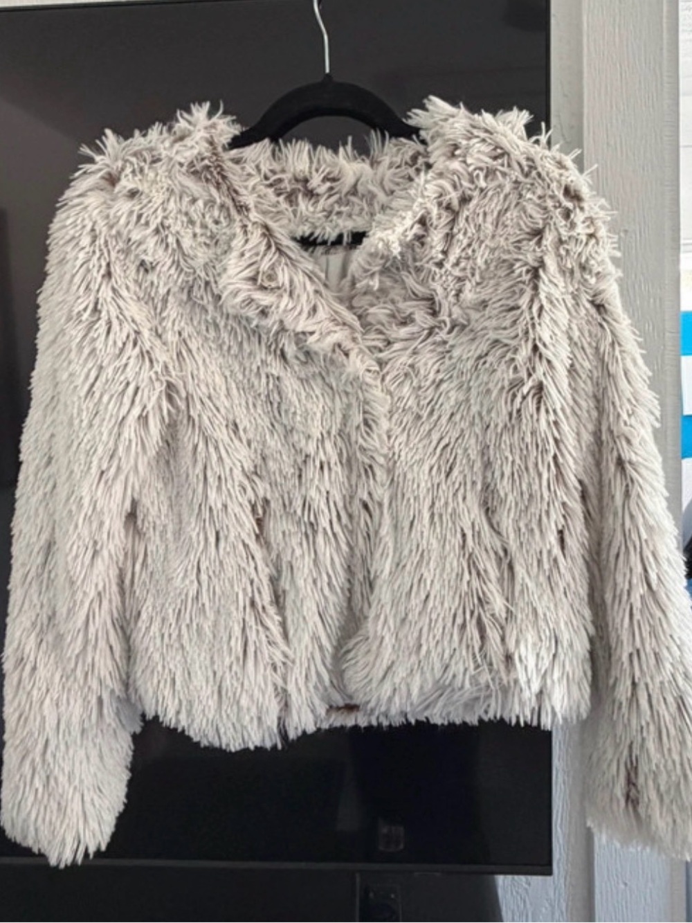H&M Cream Plush Faux Fur Jacket